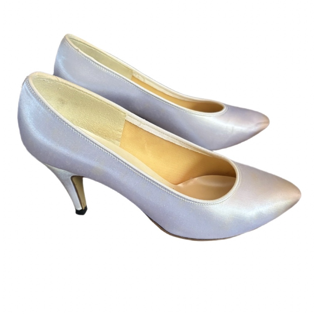 Vintage Nordstrom White Satin Pumps 5.5 Classic Bridal Heels with Original Box - Picture 4 of 8